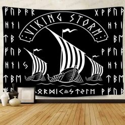 Tenture Murale Viking - Flotte des Drakkars en Tempête