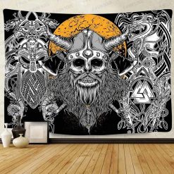 Tenture Murale Viking - Guerrier Squelette sous la Lune de Sang
