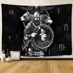 Tenture Murale Viking - Guerrier des Ours et Corbeau Sacré