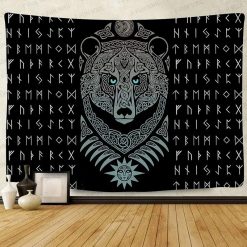Tenture Murale Viking - L’Ours Totémique des Runes