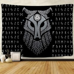 Tenture Murale Viking - Loup Guerrier Runique