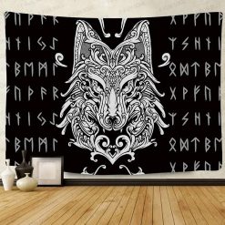 Tenture Murale Viking - Loup Runique Mystérieux de Fenrir