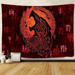 Tenture Murale Viking - Loup de Feu Runique