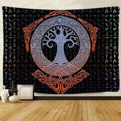 Tenture Murale Viking - Yggdrasil Arbre Cosmique des Runes