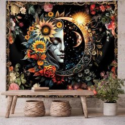 Tenture Murale Bohème Dualité Solaire & Lune Florale
