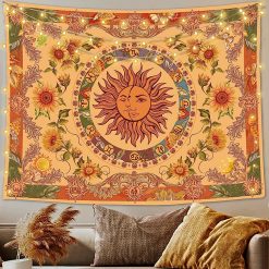 Tenture Murale Bohème Soleil Zodiacal aux Tournesols Dorés