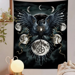 Tenture Murale Ésotérique - Corbeau des Lunes Gardien du Pentacle