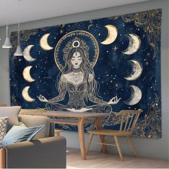 Tenture Murale Hippie Mystique « Méditation aux Cycles de la Lune »