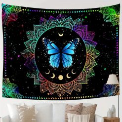 Tenture Murale Hippie « Papillon Lunaire Arc-en-Ciel »