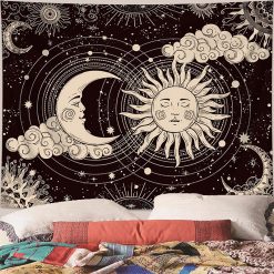 Tenture Murale Hippie - Union Cosmique du Soleil et de la Lune