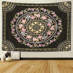 Tenture Murale Mandala “Couronne Florale Noire & Or”