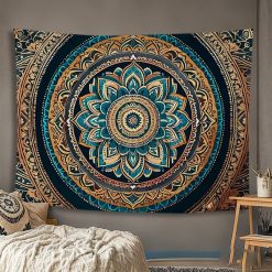 Tenture Murale Mandala Éveil Turquoise et Cuivre