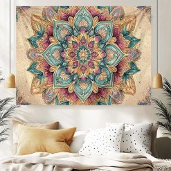 Tenture Murale Mandala « Harmonie des Pétales Dorés »