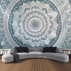 Tenture Murale Mandala “Rosace Boréale Bleu Céladon”
