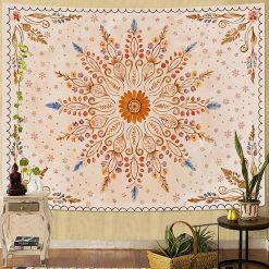 Tenture Murale Mandala “Rosace Champêtre Dorée”