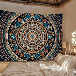 Tenture Murale Mandala Rosace Nocturne Azur et Ambre