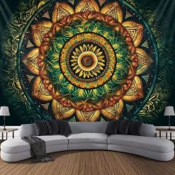 Tenture Murale Mandala “Soleil Royal Émeraude & Ambre”