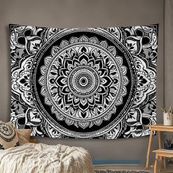 Tenture Murale Mandala Transe Graphique Noir et Blanc'