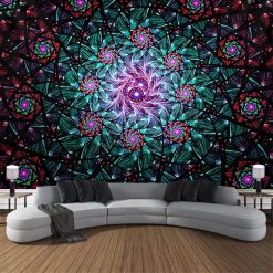 Tenture Murale Psychédélique Spirale Cosmique Émeraude