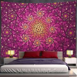 Tenture Murale Psychédélique Spirale Fractale Pourpre