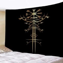 Tenture Murale Vegvisir Doré - Boussole Viking de Lumière