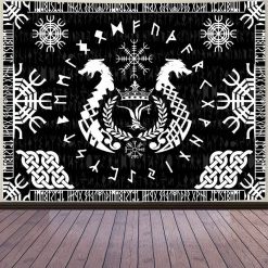Tenture Murale Viking Blason Runique des Deux Dragons