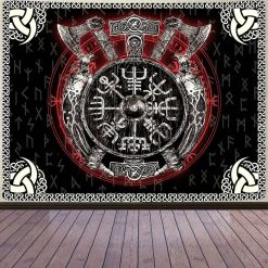 Tenture Murale Viking Bouclier de Guerre Serment des Haches Jumelles