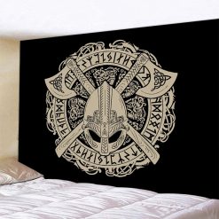 Tenture Murale Viking - Casque Runique & Haches Croisées