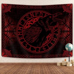 Tenture Murale Viking Corbeau Runique du Serment de Sang