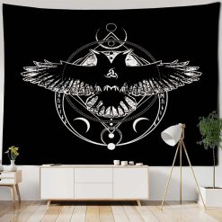 Tenture Murale Viking - Corbeau Sacré & Symboles Lunaires