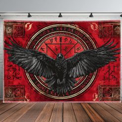 Tenture Murale Viking Corbeau des Runes Sacrées