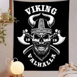 Tenture Murale Viking - Crâne et Haches de Valhalla