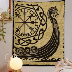 Tenture Murale Viking - Drakkar du Destin Vegvisir du Guerrier des Mers