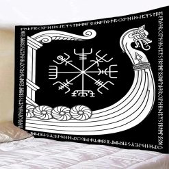 Tenture Murale Viking - Drakkar et Vegvisir Runique