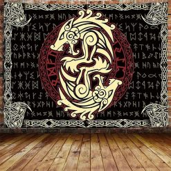 Tenture Murale Viking "Loups du Destin Entrelacé"