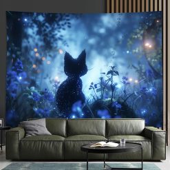Tenture Murale Animaux Chat Veilleur de la Forêt Enchantée