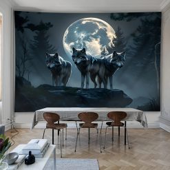 Tenture Murale Animaux Trinité des Loups sous la Pleine Lune