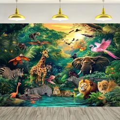 Tenture Murale AnimauxCoucher de Soleil Sauvage et Faune de la Jungle