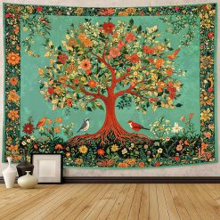 Tenture Murale Arbre de Vie Jardin Fleuri aux Oiseaux Printaniers