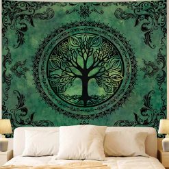 Tenture Murale Arbre de Vie Mandala Celtique Vert Émeraude