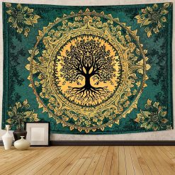 Tenture Murale Arbre de Vie Ornement Royal Vert & Or