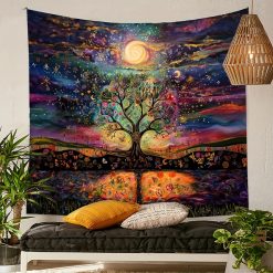 Tenture Murale Arbre de Vie Rêverie Galactique aux Couleurs Vibrantes