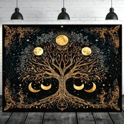 Tenture Murale Arbre de Vie Trinité Lunaire Or & Nuit Étoilée