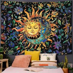 Tenture Murale Bohème Éclipse Florale Céleste