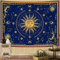 Tenture Murale Bohème Soleil & Lune Constellations Azur