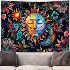 Tenture Murale Bohème Soleil & Lune Fusion Cosmique Florale