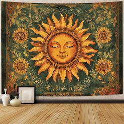 Tenture Murale Bohème Soleil Sacré aux Tournesols Mystiques