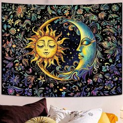 Tenture Murale BohèmeSoleil & Lune Étreinte Cosmique Irisée