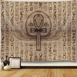 Tenture Murale Égyptienne Ankh Ailé de la Vie Éternelle