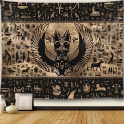 Tenture Murale Égyptienne Bastet Ailée, Gardienne des Anciens Mystères